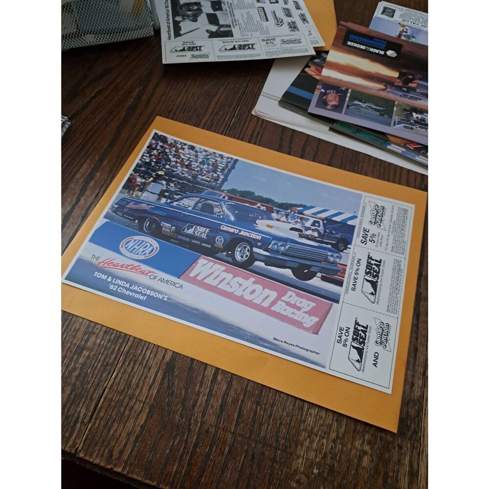 Vintage Tom Linda Jacobson 1962 Chevy Drag Racing Promo NHRA Soft Seal Coupons